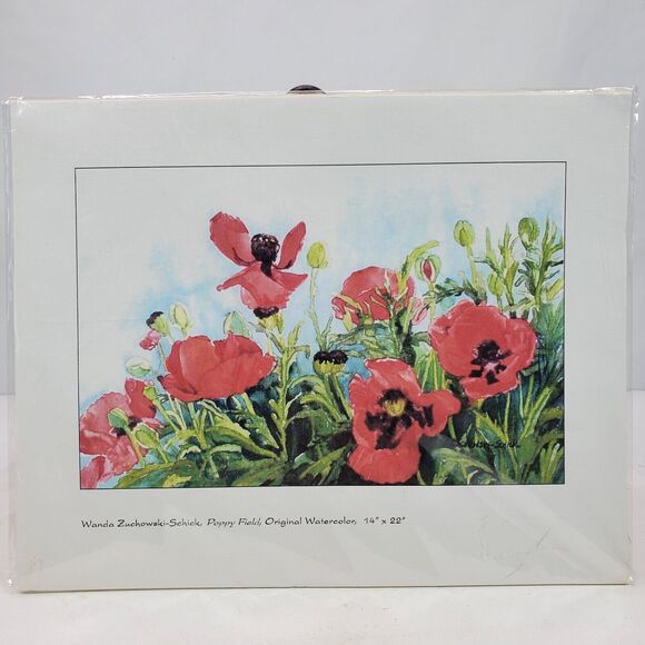 Vintage Original Watercolor Print ART Wanda Zuchowski Schick Poppy 14x22 Inch - Picture 1 of 7